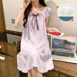 Nightgowns Summer Princess Style Women Bows Sling Cute Chest Pad Girls Sleepshirts Ladies Casual Sleeveless Homewear Pajamas