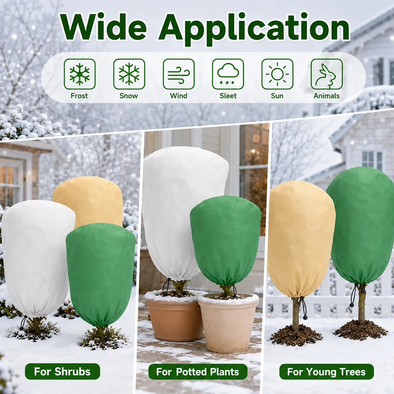 Non-Woven Winter Plant Frost Protection Cover with Drawstring, Anti-Freeze Cold Weather Warm Bag for Trees Shrubs Outdoor Garden - Image 2