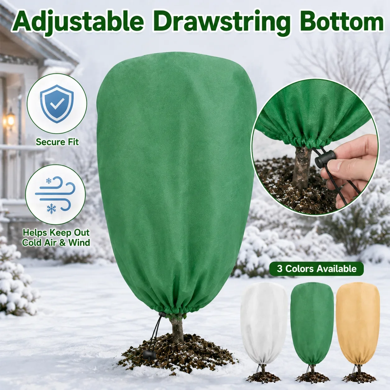 Non-Woven Winter Plant Frost Protection Cover with Drawstring, Anti-Freeze Cold Weather Warm Bag for Trees Shrubs Outdoor Garden - Image 6
