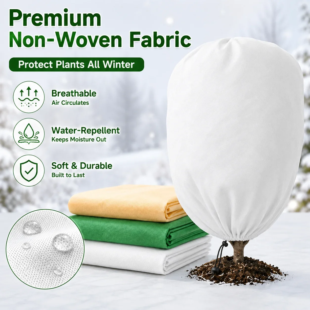 Non-Woven Winter Plant Frost Protection Cover with Drawstring, Anti-Freeze Cold Weather Warm Bag for Trees Shrubs Outdoor Garden - Image 3