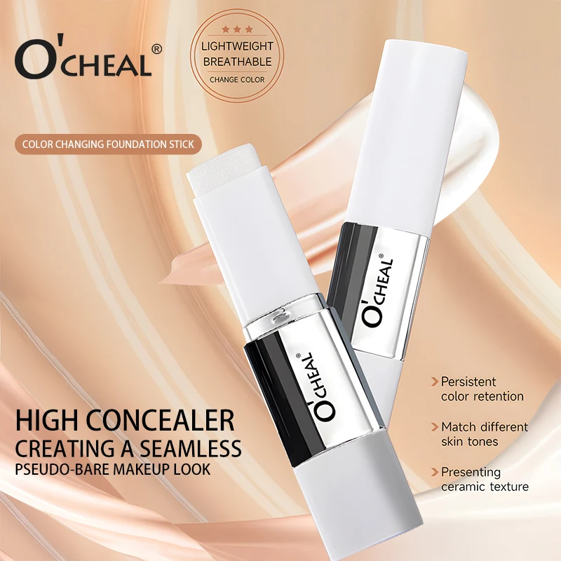 O'CHEAL Temperature Changing Foundation Stick Facial Coverage Blemishes Pores Double-Headed Face Matte Makeup Foundation Cream - Image 3