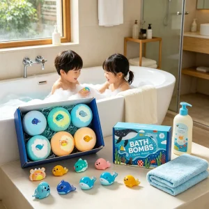 OceAura Bath Bombs with Toys Inside Fun Kids Bath Clean Skin Exfoliation Sea Salt Surprise Bath Bombs for Children Gift Set 300g