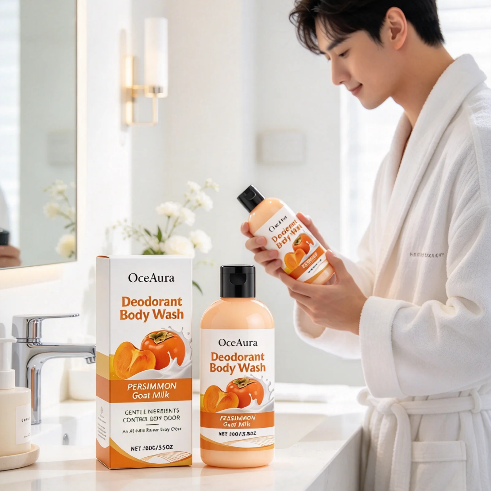 OceAura Deodorant Body Wash Gentle Cleansing Long Lasting Moisturizing Skin Refreshing Fresh Fragrance Persimmon Shower Gel 100g - Image 2