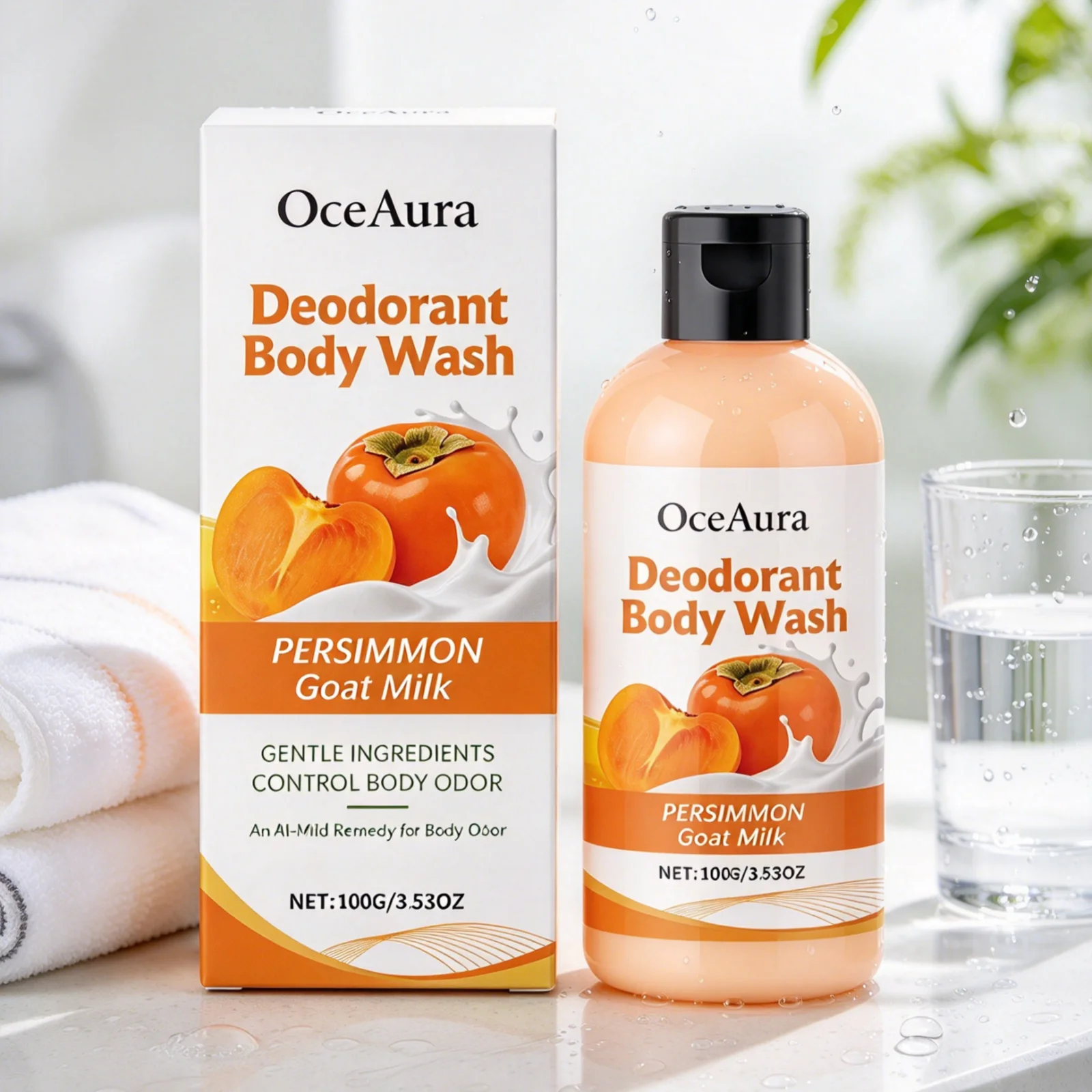 OceAura Deodorant Body Wash Gentle Cleansing Long Lasting Moisturizing Skin Refreshing Fresh Fragrance Persimmon Shower Gel 100g - Image 6