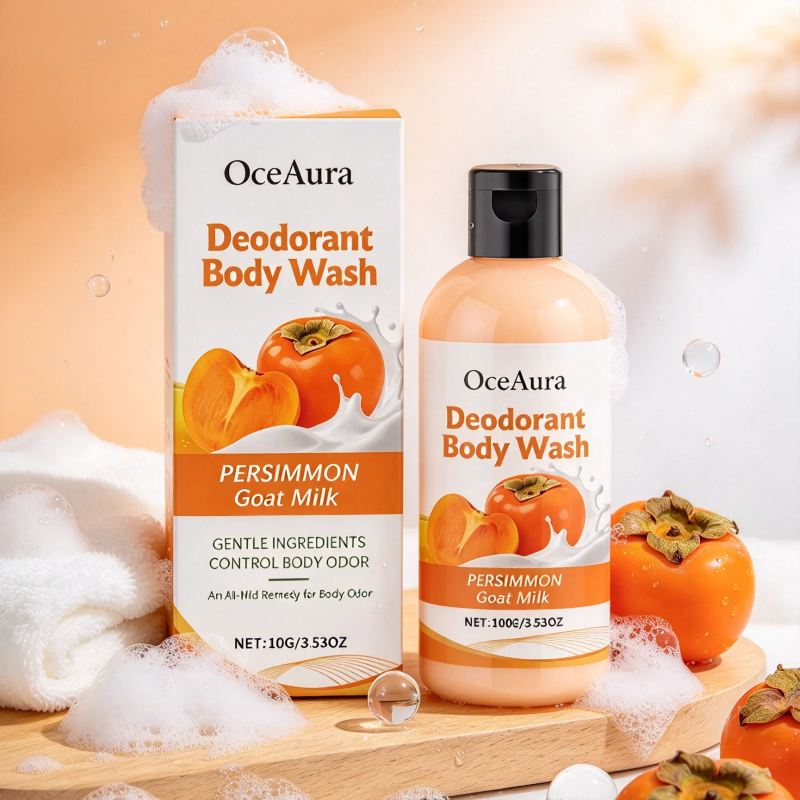 OceAura Deodorant Body Wash Gentle Cleansing Long Lasting Moisturizing Skin Refreshing Fresh Fragrance Persimmon Shower Gel 100g - Image 3