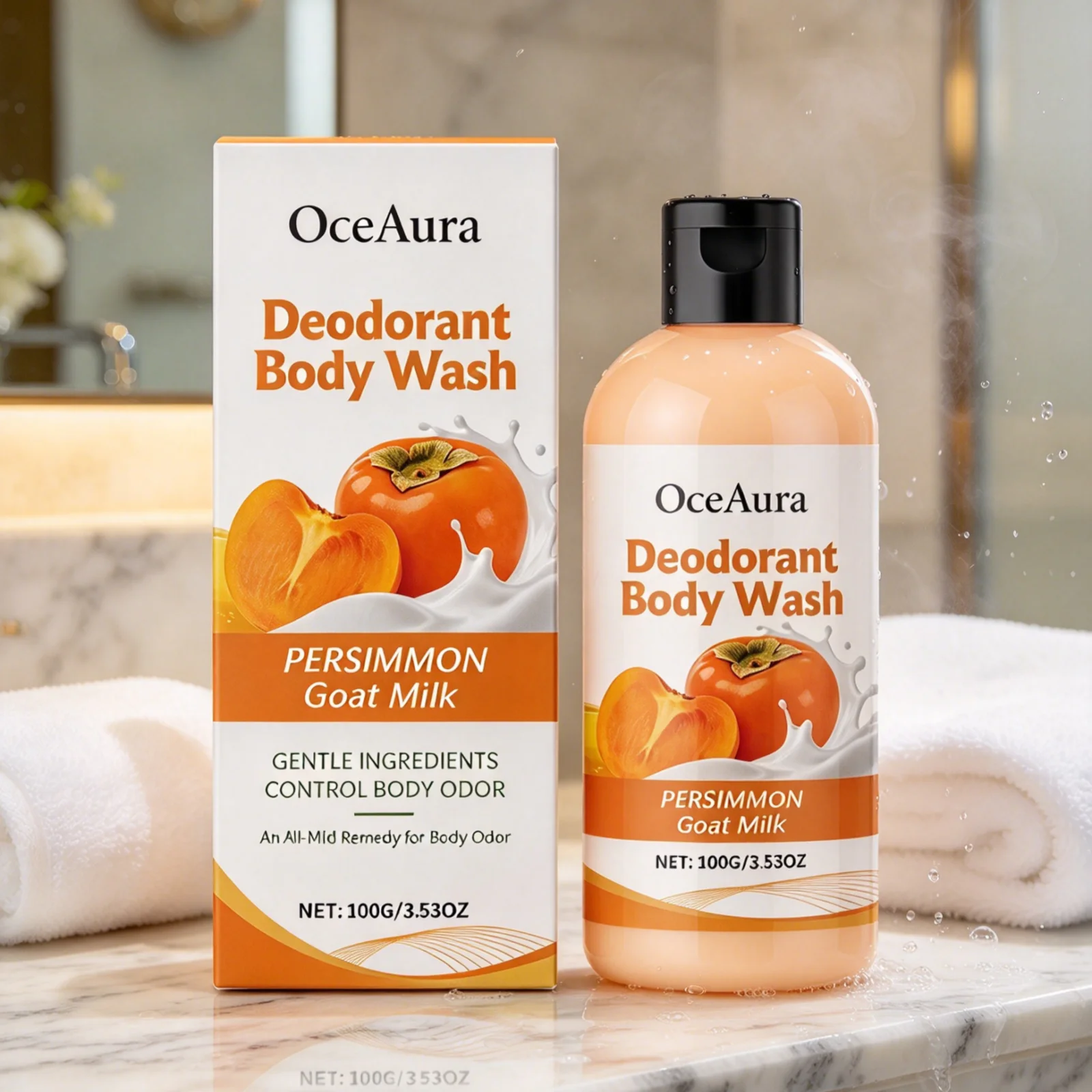 OceAura Deodorant Body Wash Gentle Cleansing Long Lasting Moisturizing Skin Refreshing Fresh Fragrance Persimmon Shower Gel 100g - Image 5