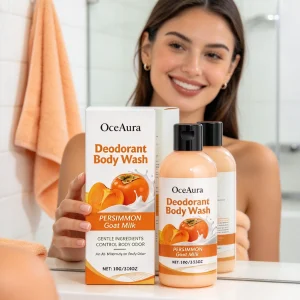 OceAura Deodorant Body Wash Gentle Cleansing Long Lasting Moisturizing Skin Refreshing Fresh Fragrance Persimmon Shower Gel 100g