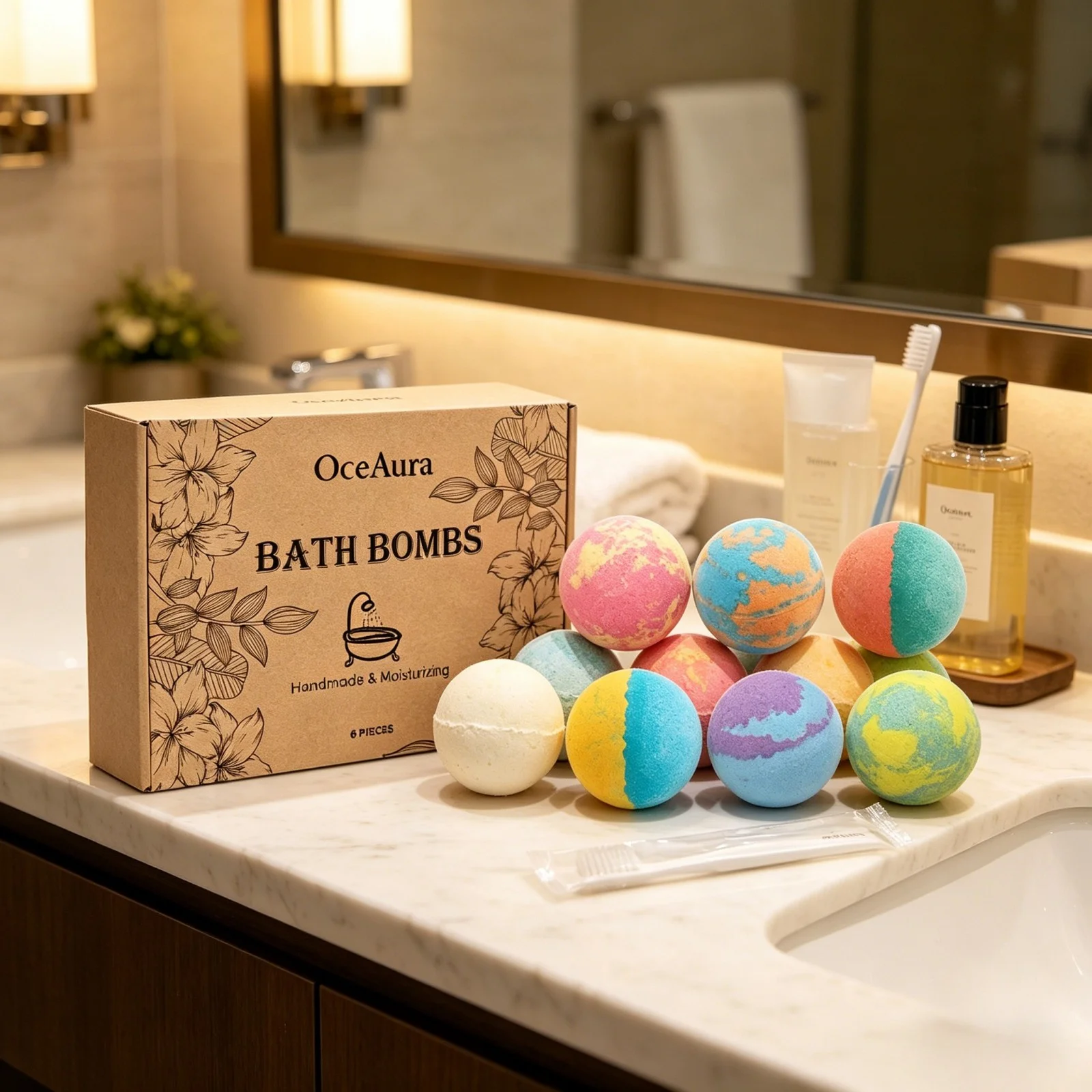 OceAura Bath Bombs Set Lily Rose Rosemary Bubble Skin Exfoliation Improve Dryness Handmade Gift Relaxing Spa Bath Salt Balls - Image 3