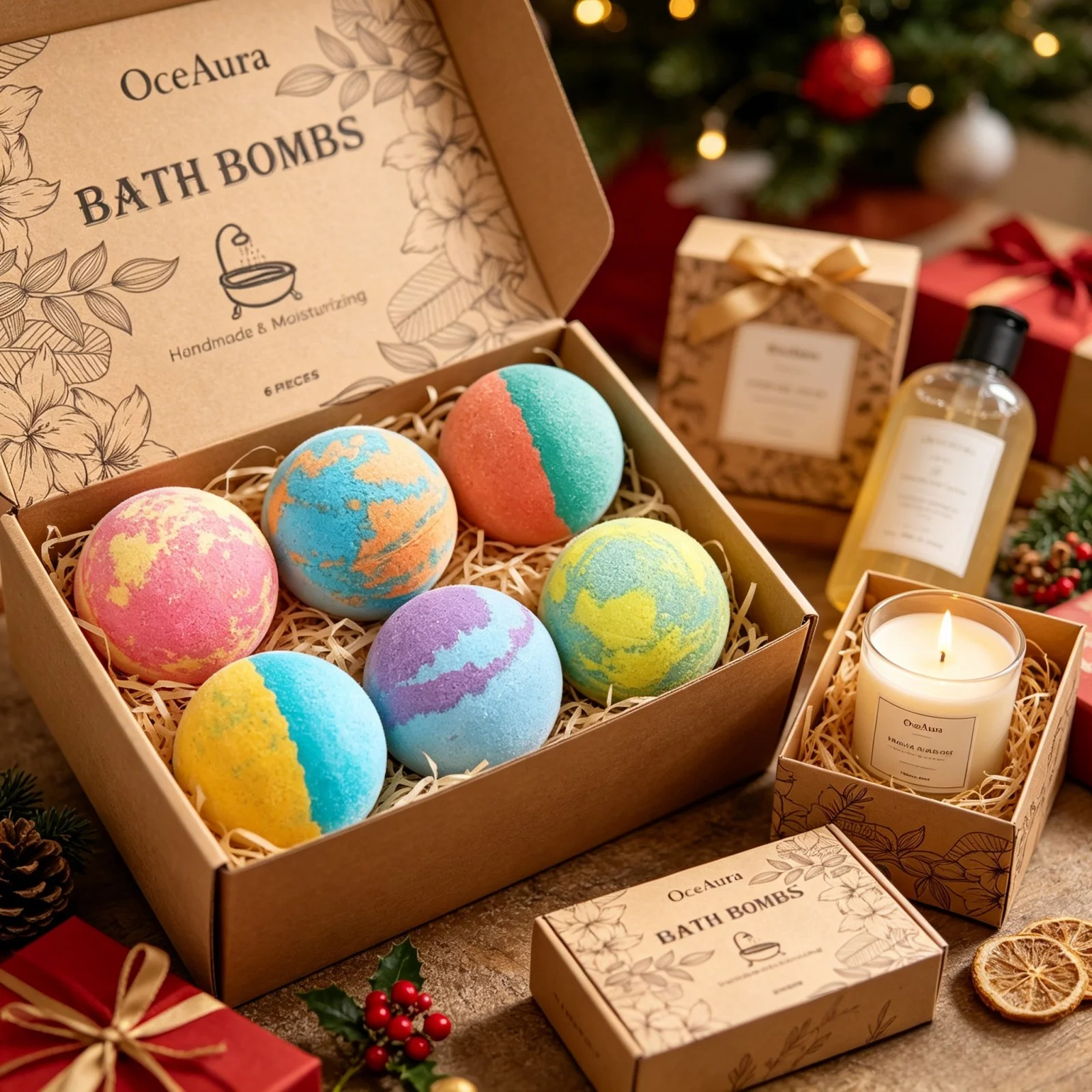 OceAura Bath Bombs Set Lily Rose Rosemary Bubble Skin Exfoliation Improve Dryness Handmade Gift Relaxing Spa Bath Salt Balls - Image 6