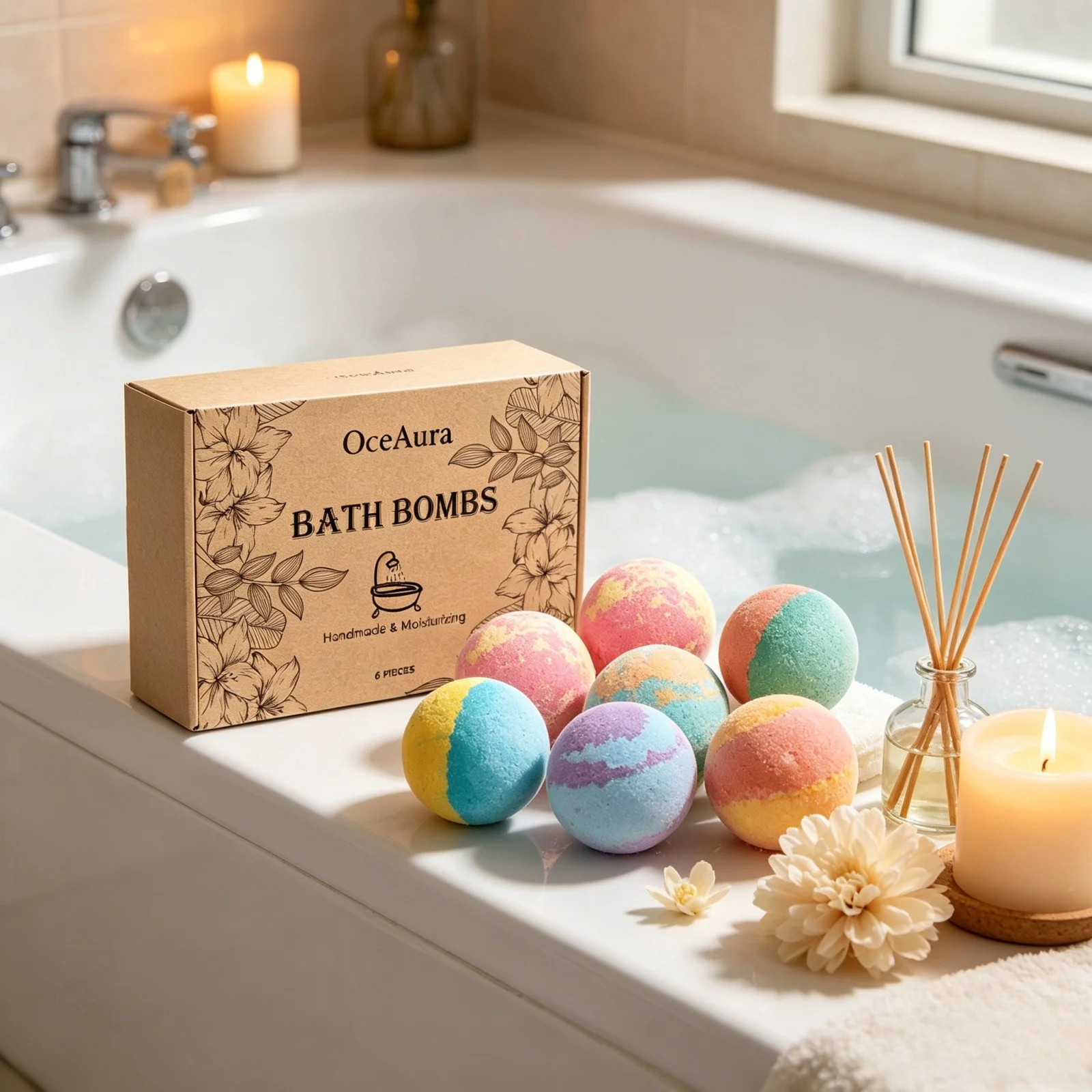 OceAura Bath Bombs Set Lily Rose Rosemary Bubble Skin Exfoliation Improve Dryness Handmade Gift Relaxing Spa Bath Salt Balls - Image 4