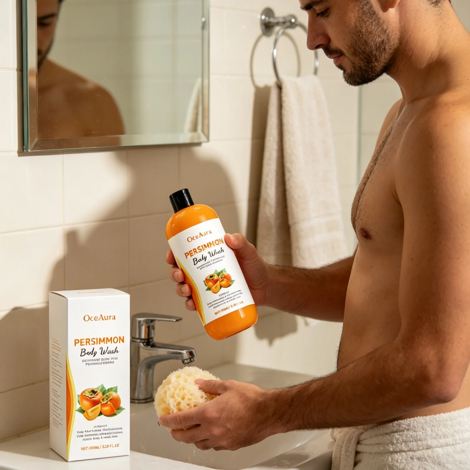 OceAura Persimmon Body Wash Gentle Nourishment Control Body Odor Non Stripping Relieve Skin Dryness Light Non Greasy Shower Wash - Image 4