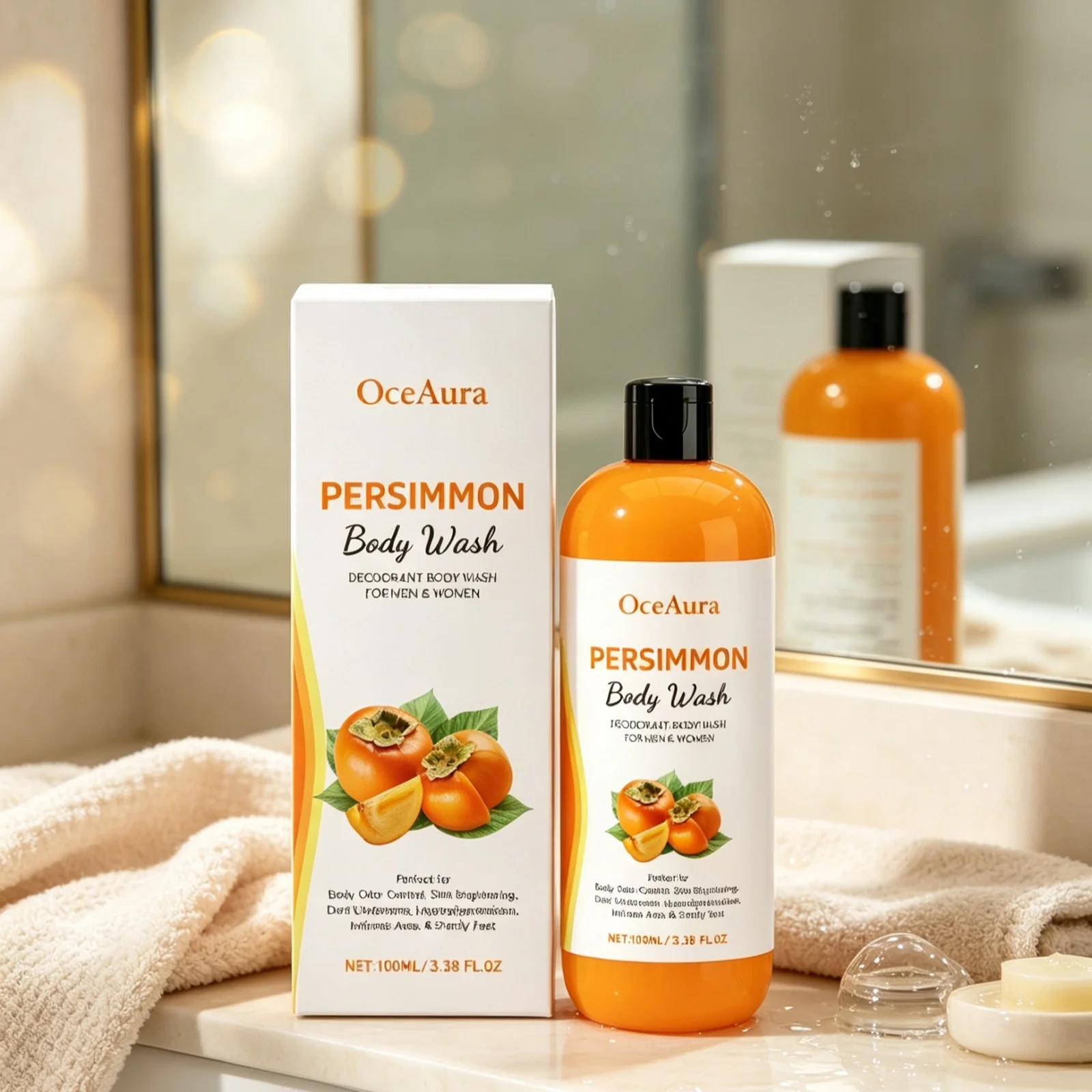 OceAura Persimmon Body Wash Gentle Nourishment Control Body Odor Non Stripping Relieve Skin Dryness Light Non Greasy Shower Wash - Image 6