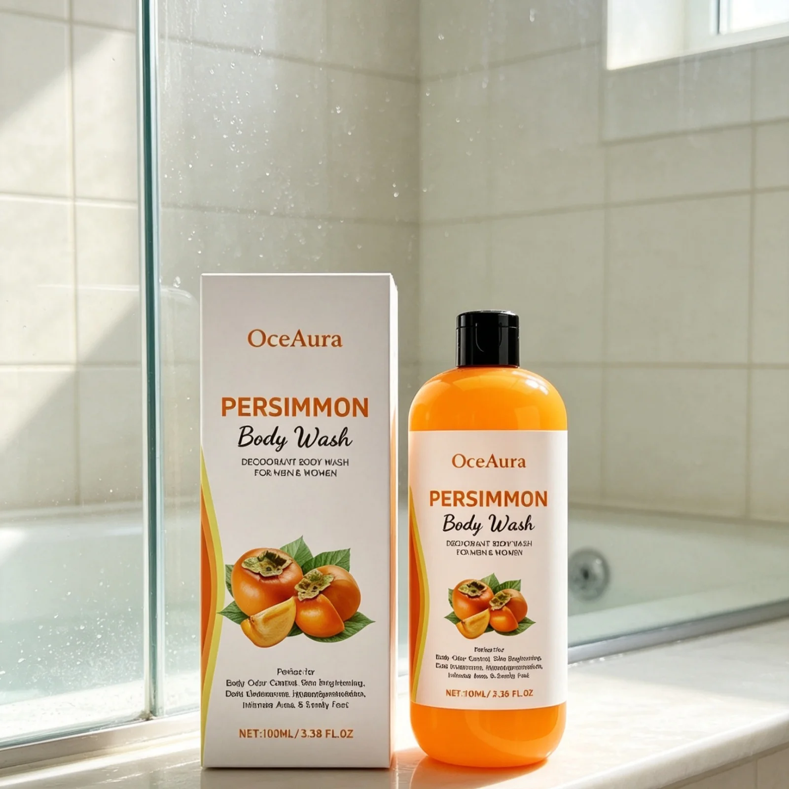 OceAura Persimmon Body Wash Gentle Nourishment Control Body Odor Non Stripping Relieve Skin Dryness Light Non Greasy Shower Wash - Image 5