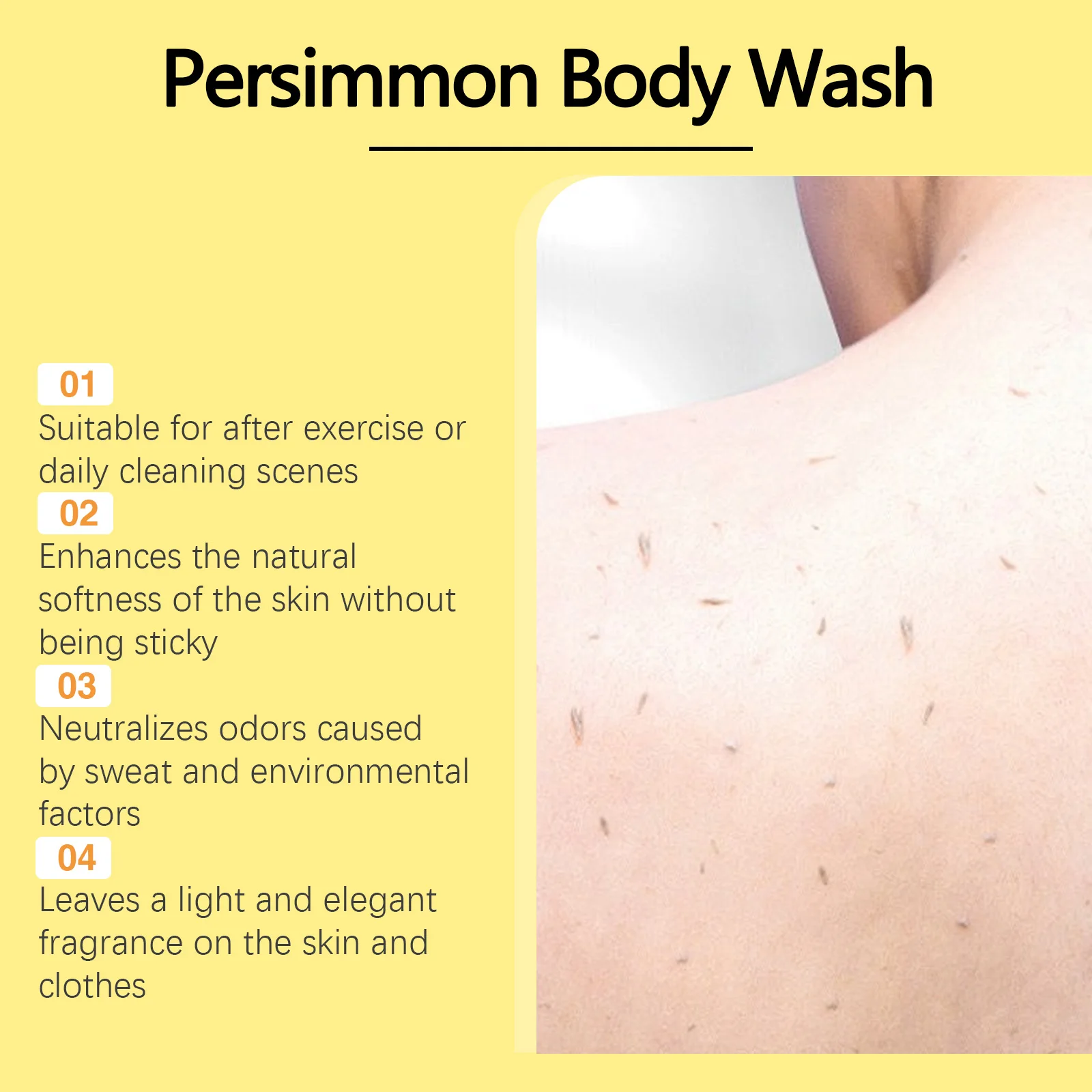 OceAura Persimmon Body Wash Moisturizing Skin Cleaning Smooth Soft Body Odor Remover Bath Products Exfoliating Shower Gel 100ml - Image 5