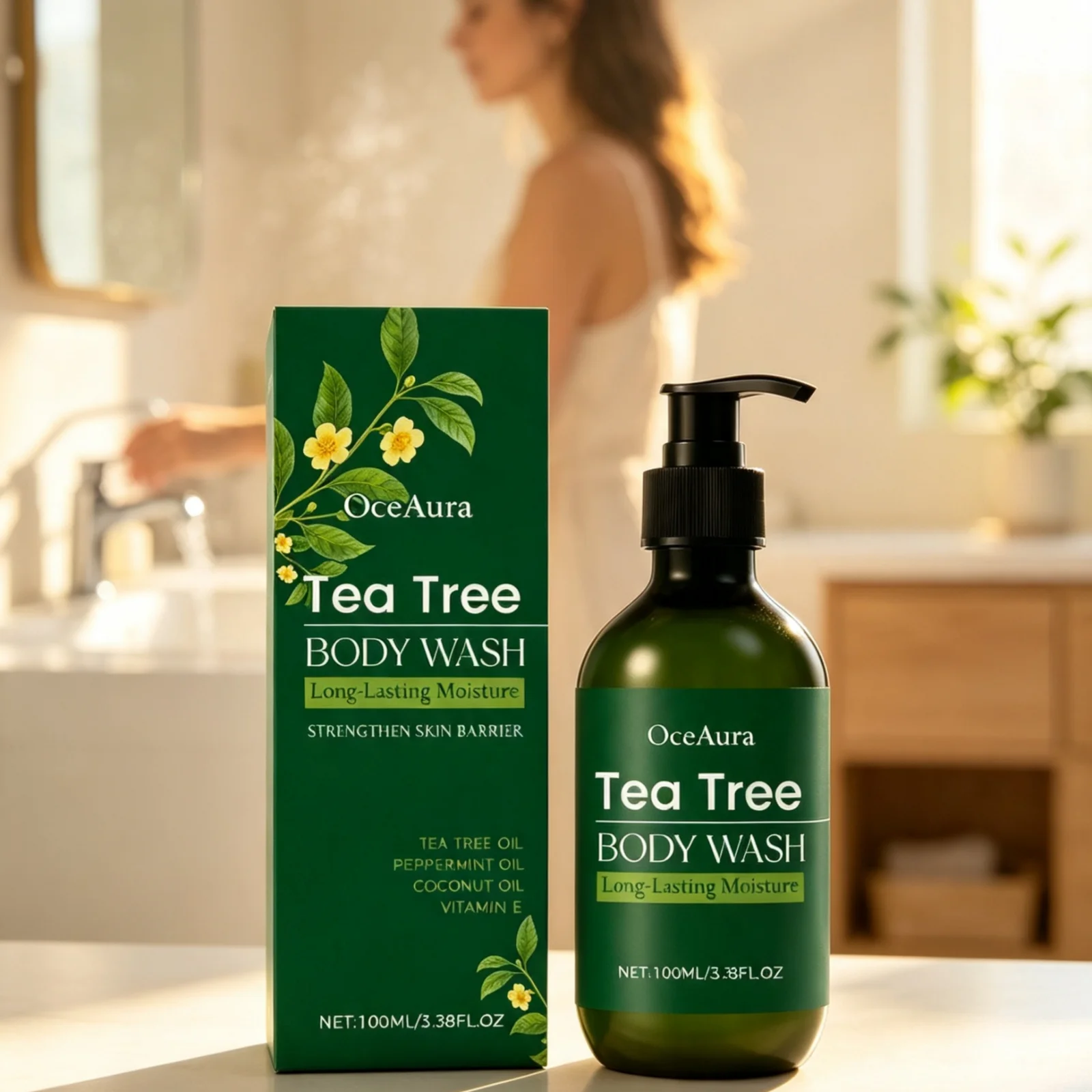 OceAura Tea Tree Body Wash Gentle Cleaning Calming Skin Moisturizing Odor Elimination Soft Smooth Skin Tea Tree Shower Gel 100ml - Image 2