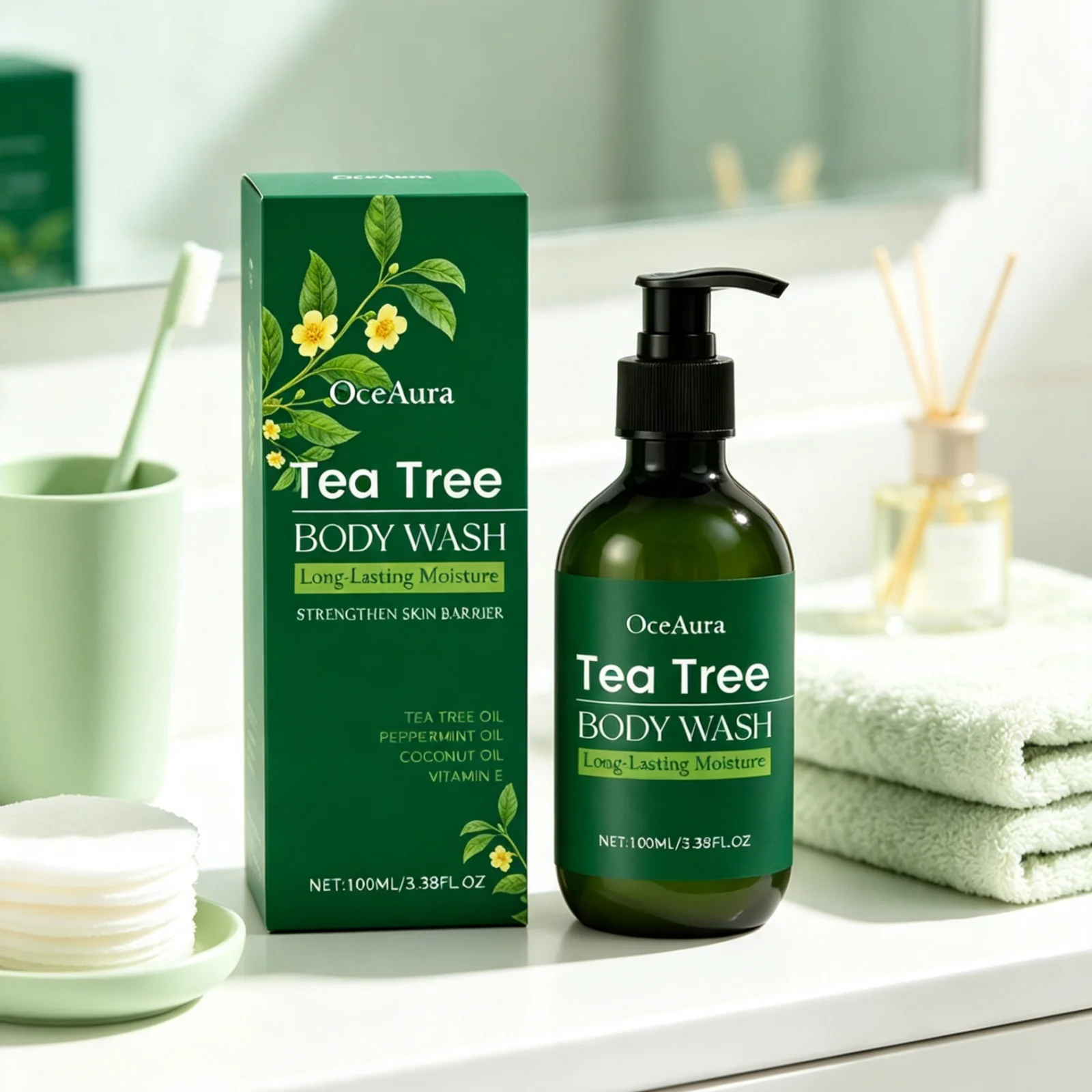 OceAura Tea Tree Body Wash Gentle Cleaning Calming Skin Moisturizing Odor Elimination Soft Smooth Skin Tea Tree Shower Gel 100ml - Image 5