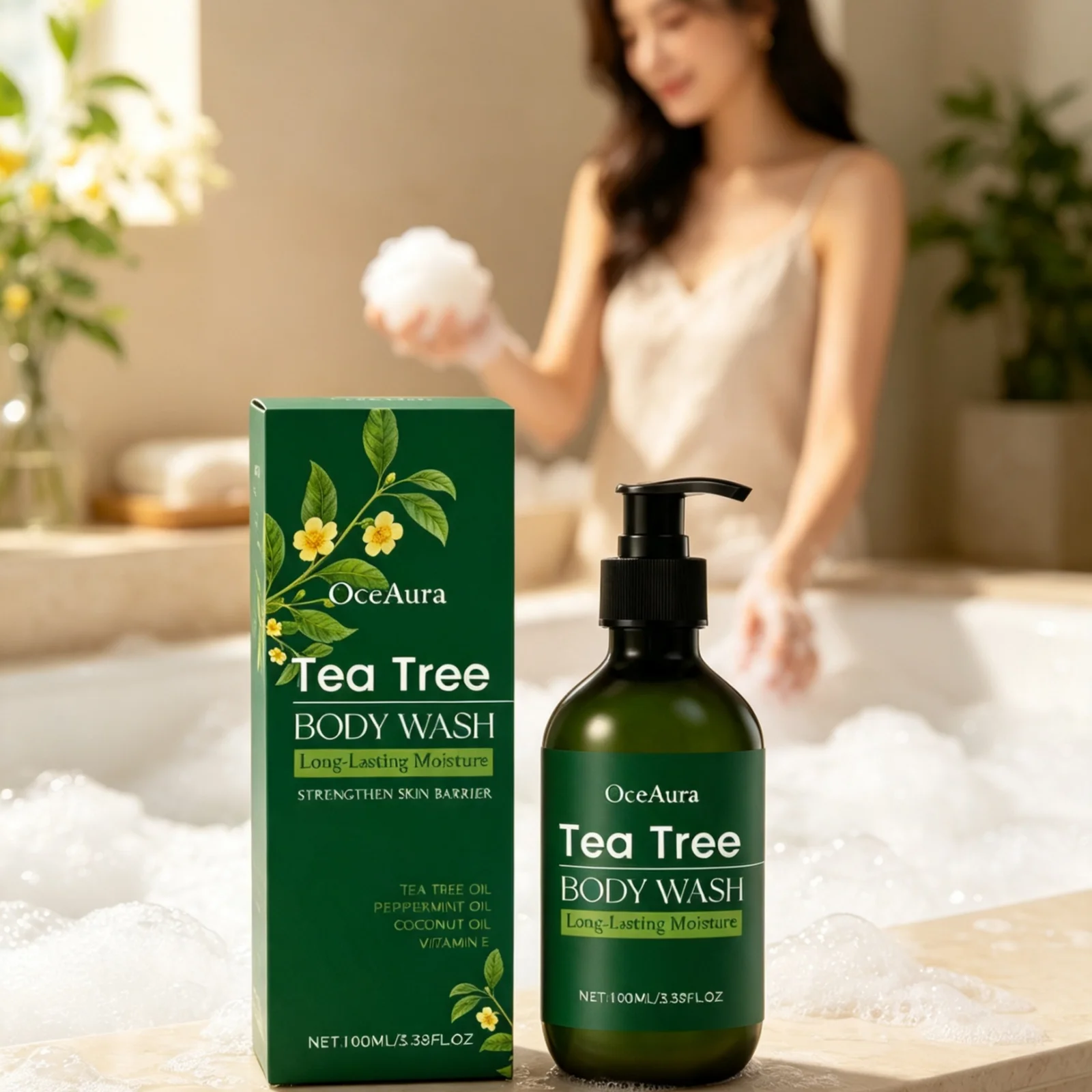 OceAura Tea Tree Body Wash Gentle Cleaning Calming Skin Moisturizing Odor Elimination Soft Smooth Skin Tea Tree Shower Gel 100ml - Image 3