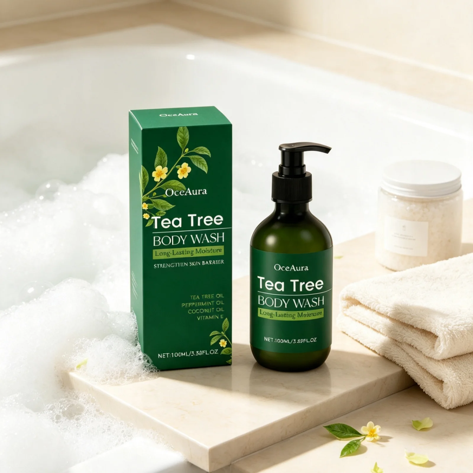 OceAura Tea Tree Body Wash Gentle Cleaning Calming Skin Moisturizing Odor Elimination Soft Smooth Skin Tea Tree Shower Gel 100ml - Image 4