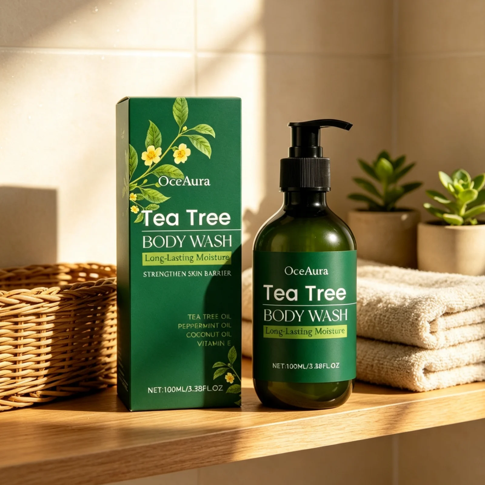 OceAura Tea Tree Body Wash Gentle Cleaning Calming Skin Moisturizing Odor Elimination Soft Smooth Skin Tea Tree Shower Gel 100ml - Image 6