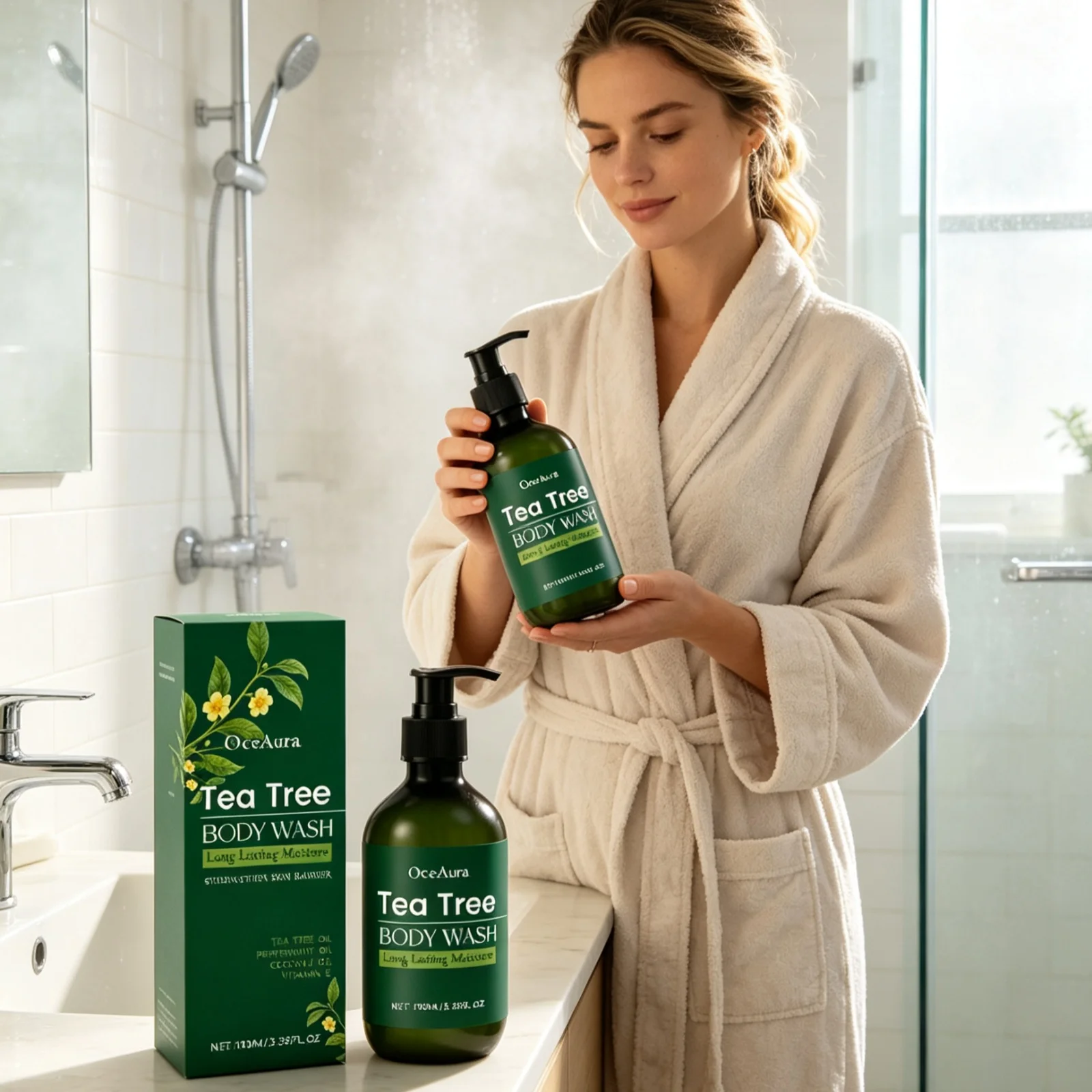 OceAura Tea Tree Body Wash Nourishing Skin Gentle Care Wash Away Dirt Eliminate Body Odors Strengthen Skin Barrier Shower Gel - Image 2