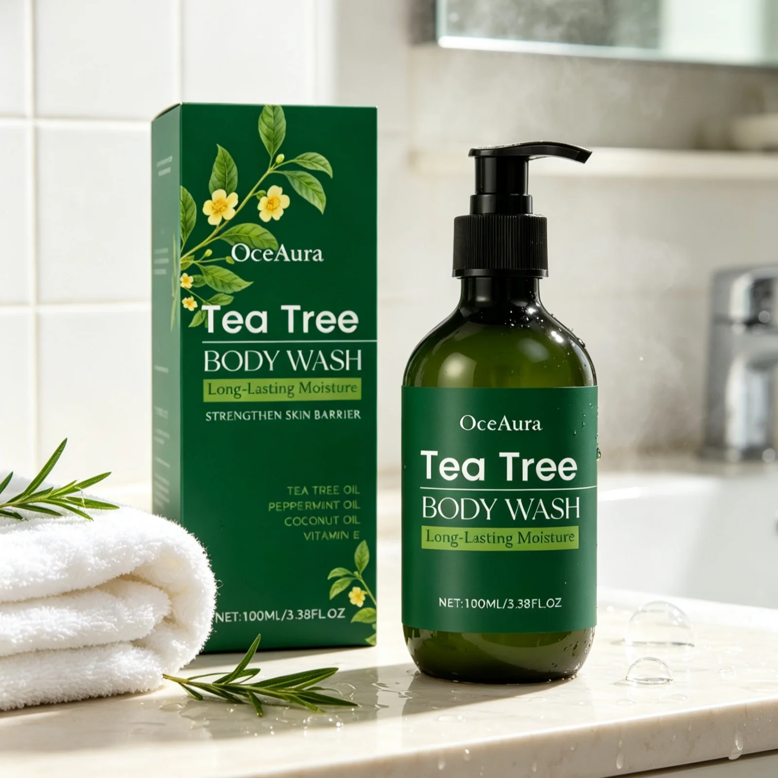 OceAura Tea Tree Body Wash Nourishing Skin Gentle Care Wash Away Dirt Eliminate Body Odors Strengthen Skin Barrier Shower Gel - Image 4