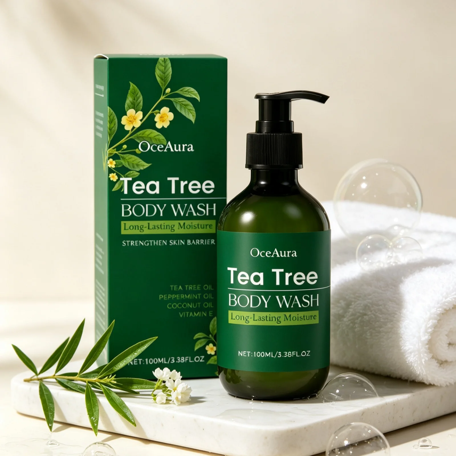 OceAura Tea Tree Body Wash Nourishing Skin Gentle Care Wash Away Dirt Eliminate Body Odors Strengthen Skin Barrier Shower Gel - Image 6
