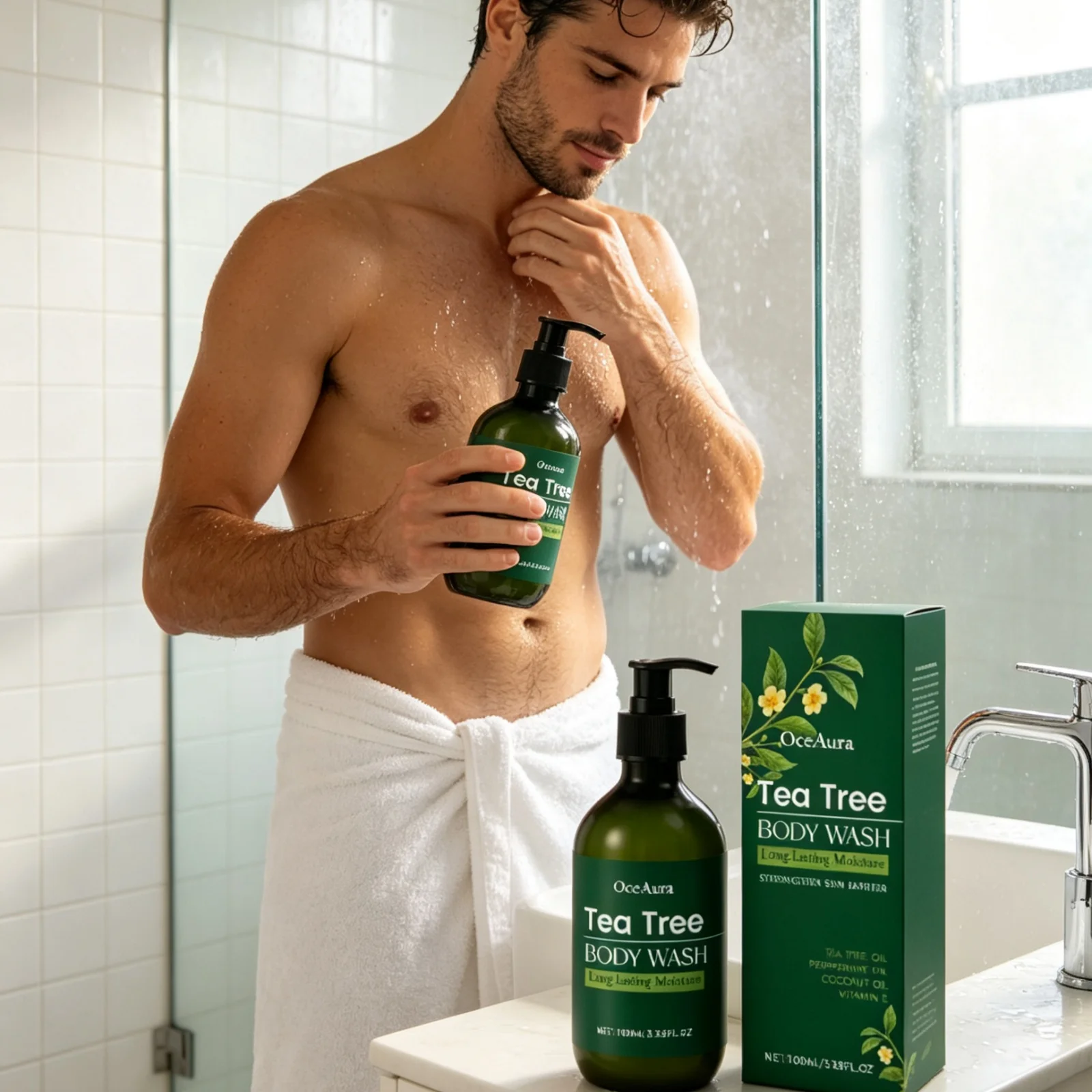OceAura Tea Tree Body Wash Nourishing Skin Gentle Care Wash Away Dirt Eliminate Body Odors Strengthen Skin Barrier Shower Gel - Image 3