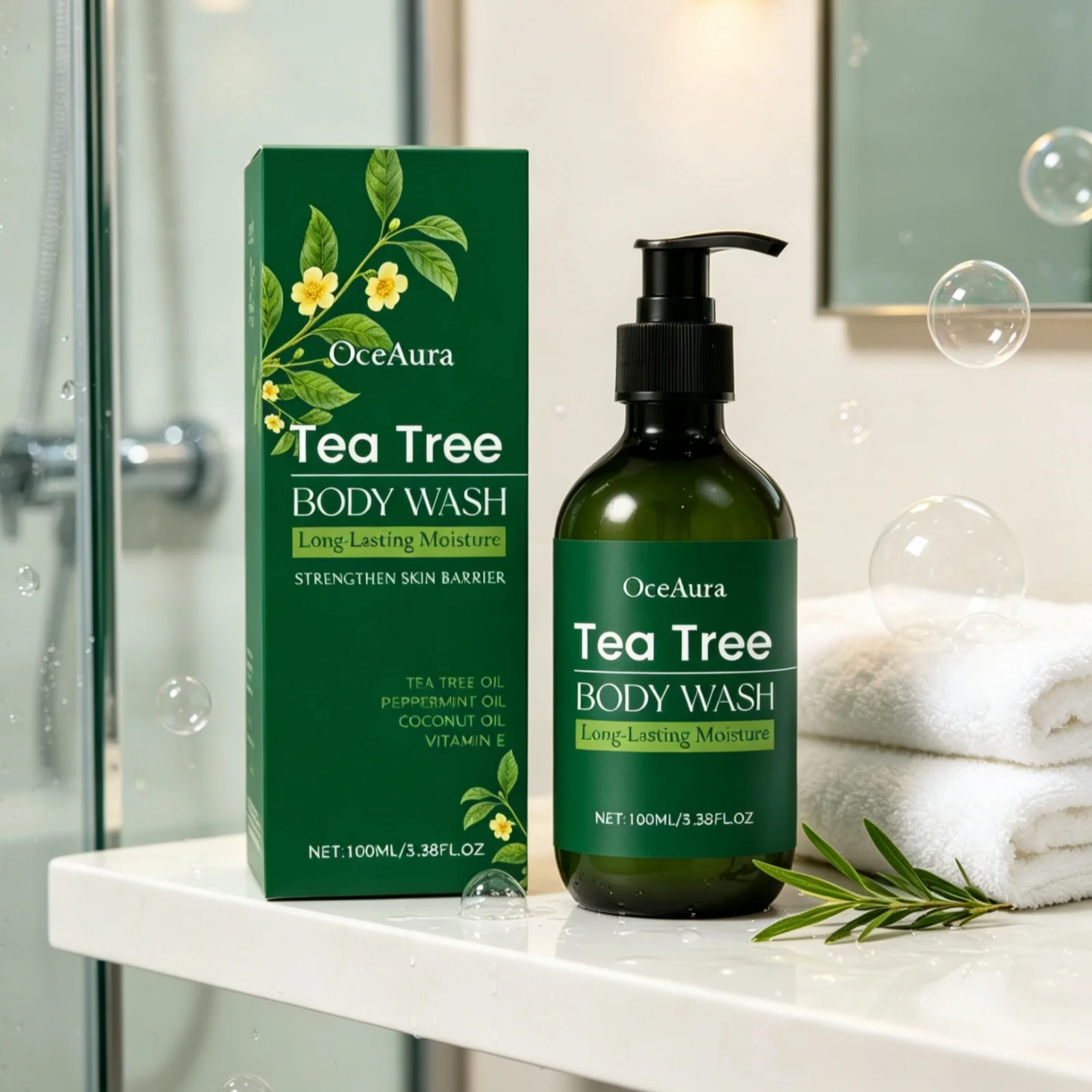 OceAura Tea Tree Body Wash Nourishing Skin Gentle Care Wash Away Dirt Eliminate Body Odors Strengthen Skin Barrier Shower Gel - Image 5