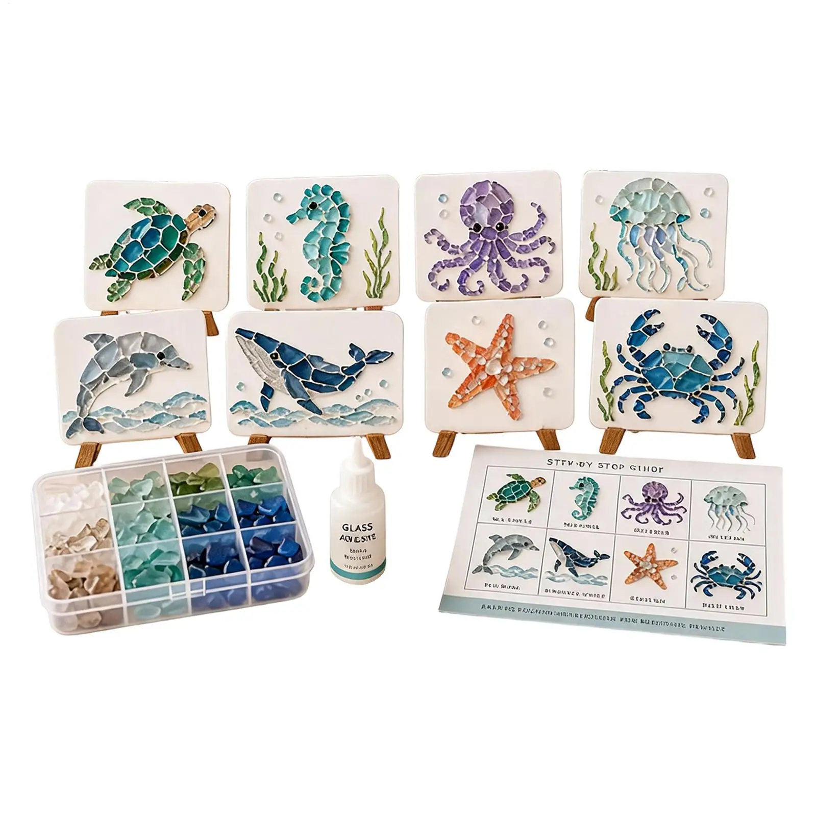 Ocean Life Sea Glass Mosaic Art DIY Craft Kit Coastal Marine Animal Mosaic Making Supplies Nautical Home Decor Handmade Gift - Image 2