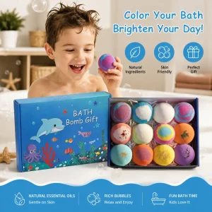 Ocean Theme Bath Bombs Gift Set 12Pack With Surprise Toy Inside Sea Salt Moisturizing Dry Flower Relaxing Spa Bubble Bath