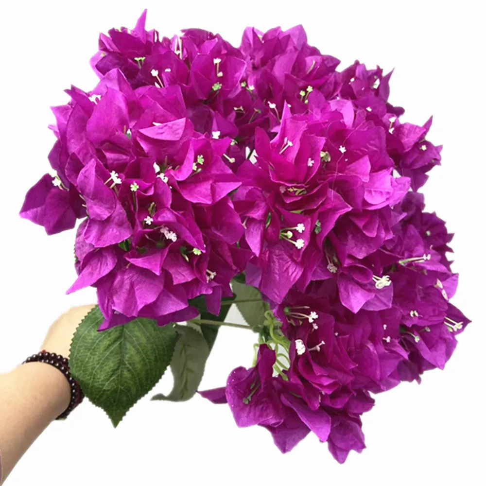 One Silk Bougainvillea Bouquet Flower for Wedding Floral Decoration Five Forks Artificial Bougainvillea Spectabilis Tree Branch