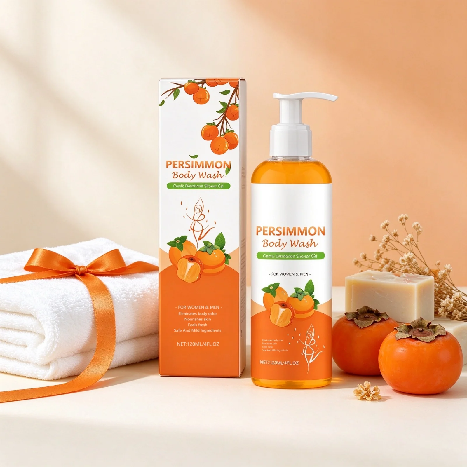 Orange Body Wash for Body Odor Removal Rich Foam Gentle Cleansing Long Lasting Moisture Refreshing All Skin Type Body Wash 120ml - Image 4