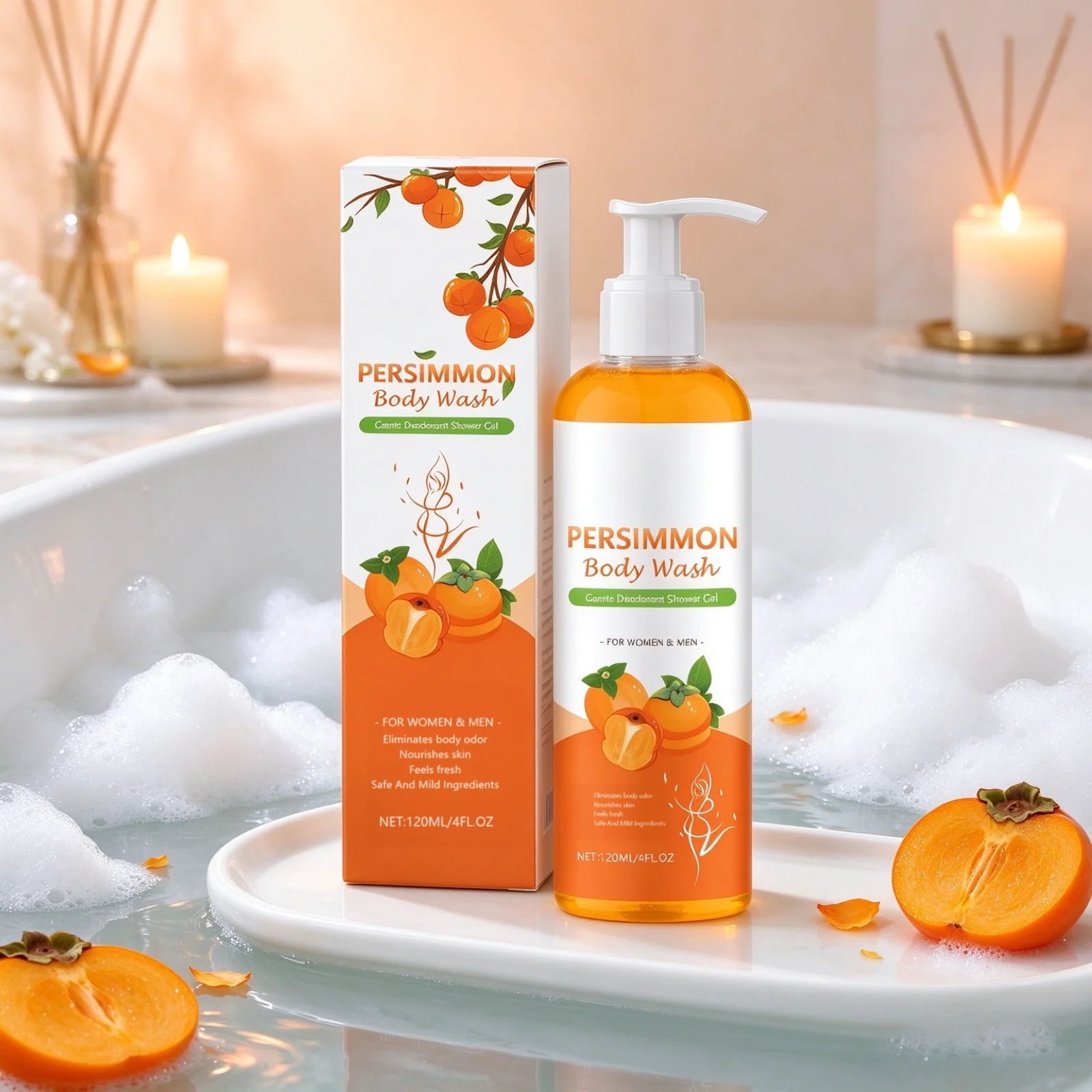 Orange Body Wash for Body Odor Removal Rich Foam Gentle Cleansing Long Lasting Moisture Refreshing All Skin Type Body Wash 120ml - Image 6