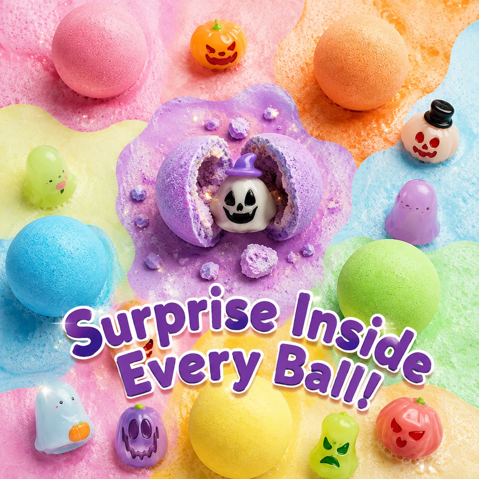 Organic Kids Bath Salt Balls Surprise Hidden Toy Halloween-Themed Enrich Bubble Fun Bathtime Play Bath Salts Gift Set For Child - Image 3