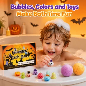 Organic Kids Bath Salt Balls Surprise Hidden Toy Halloween-Themed Enrich Bubble Fun Bathtime Play Bath Salts Gift Set For Child