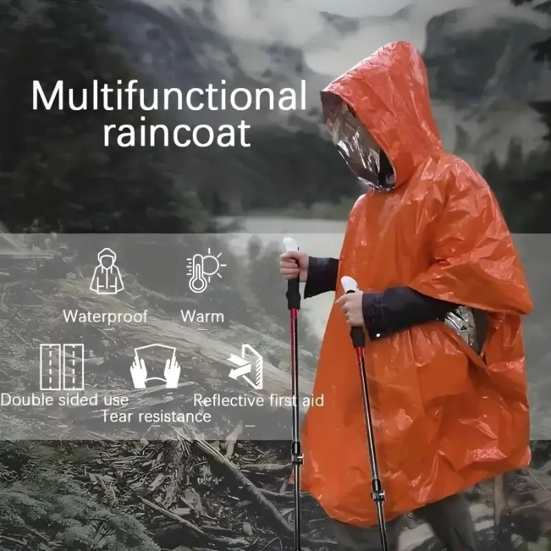 Outdoor Emergency Insulation Raincoat Multifunctional First Aid Raincoat Life Blanket Rainproof and Cold Resistant Dual-purpose - Image 2