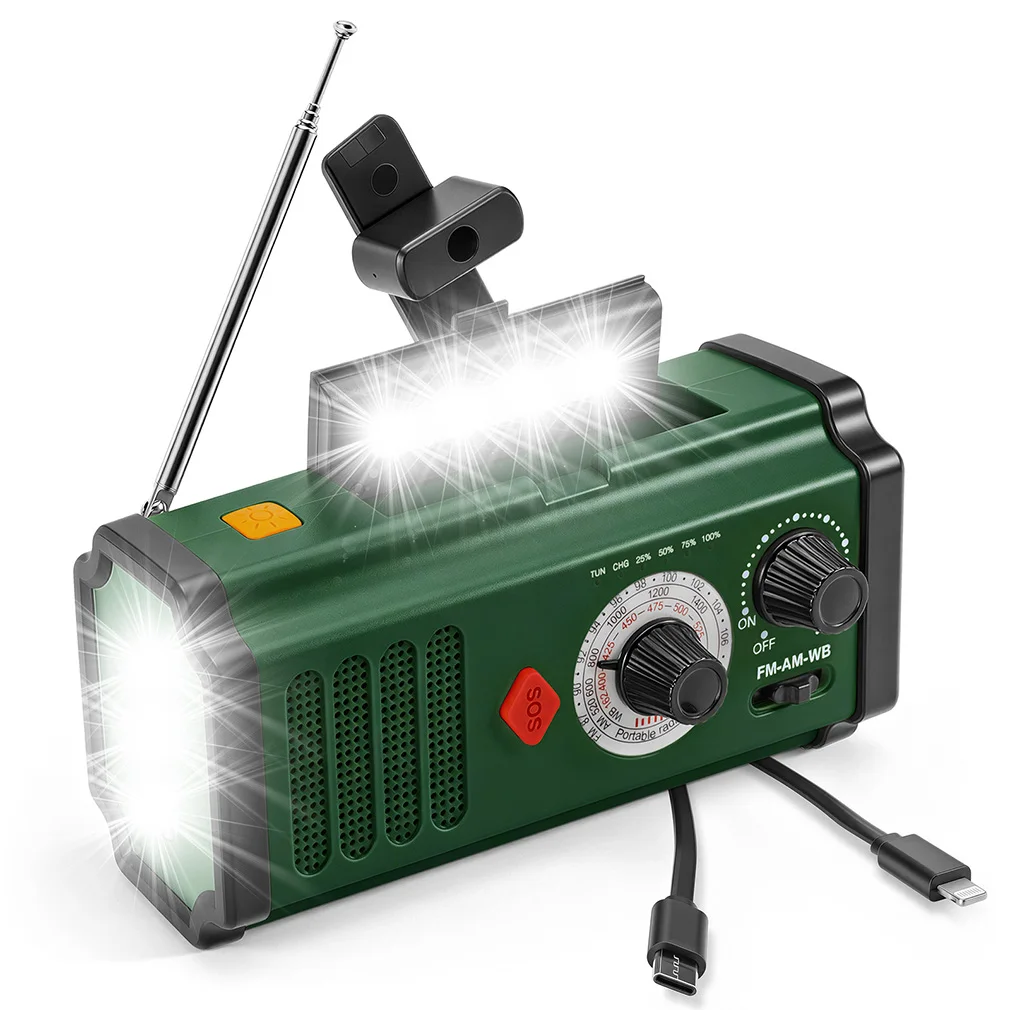 Outdoor Emergency Weather Radio Portable Solar Hand Crank FM AM WB Radio with SOS Alarm Flashlight Rechargeable Power Bank - Image 4