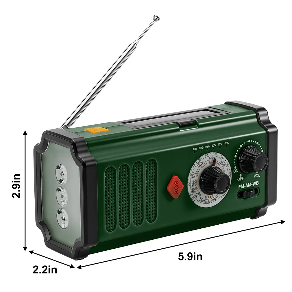 Outdoor Emergency Weather Radio Portable Solar Hand Crank FM AM WB Radio with SOS Alarm Flashlight Rechargeable Power Bank - Image 6