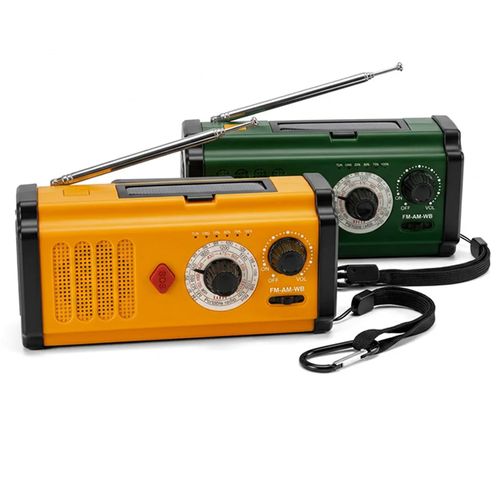 Outdoor Emergency Weather Radio Portable Solar Hand Crank FM AM WB Radio with SOS Alarm Flashlight Rechargeable Power Bank
