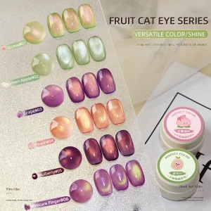 PERFECT COLOR Fruit Cat Eye Gel Nail Polish, 3g Glitter Ge Nail Polish Set, Green Pink Gold Holographic Cat Eye