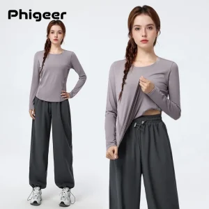 PHIGEER Women’s Yoga Set, 2 Piece - Loose Fit Sport Top and Sweatpants Workout Outfits, Activewear Matching Set Women Tracksuit
