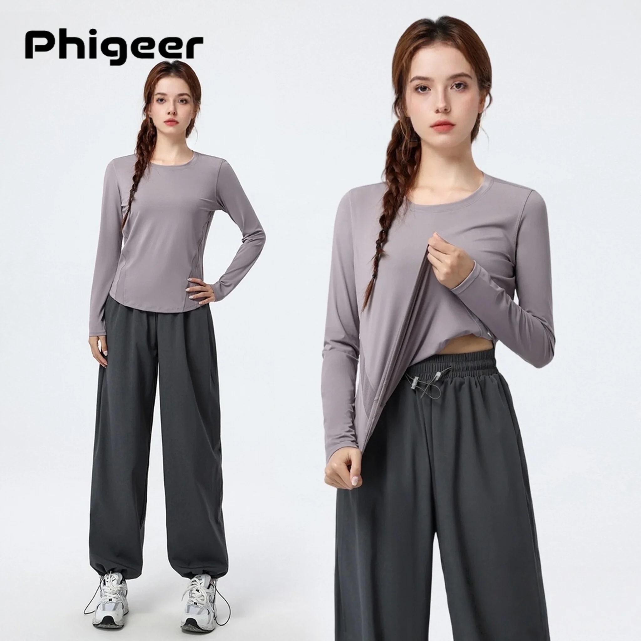 PHIGEER Women’s Yoga Set, 2 Piece - Loose Fit Sport Top and Sweatpants Workout Outfits, Activewear Matching Set Women Tracksuit