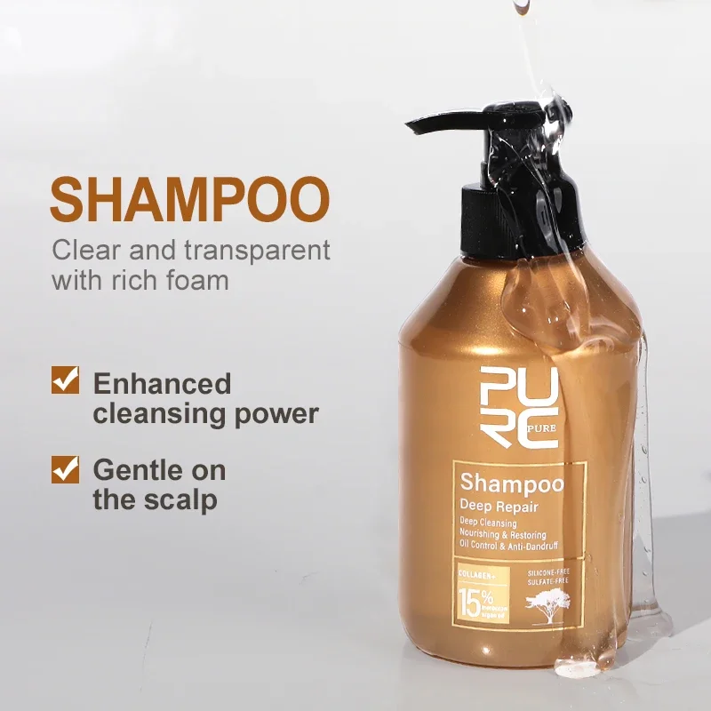 PURC Morocco Argan Oil Shampoo Conditioner Set Smoothing Nourishing Repair Damaged Frizz Hair Scalp Treatment Hair Care - Image 2