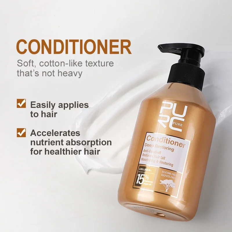 PURC Morocco Argan Oil Shampoo Conditioner Set Smoothing Nourishing Repair Damaged Frizz Hair Scalp Treatment Hair Care - Image 3