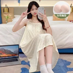 Padded Strap Sleepwear Dress Women Summer Girls Thin Homewear Soft and Flowing Ladies Casual Loungewear Comfortable Cool Woman