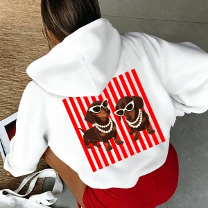 Pearl Dachshund Dog Printed Women Hoody Loose Autumn Hoodies Fleece Jogging Streetwear Pocket Sports Casual Unisex Y2K Hoodie