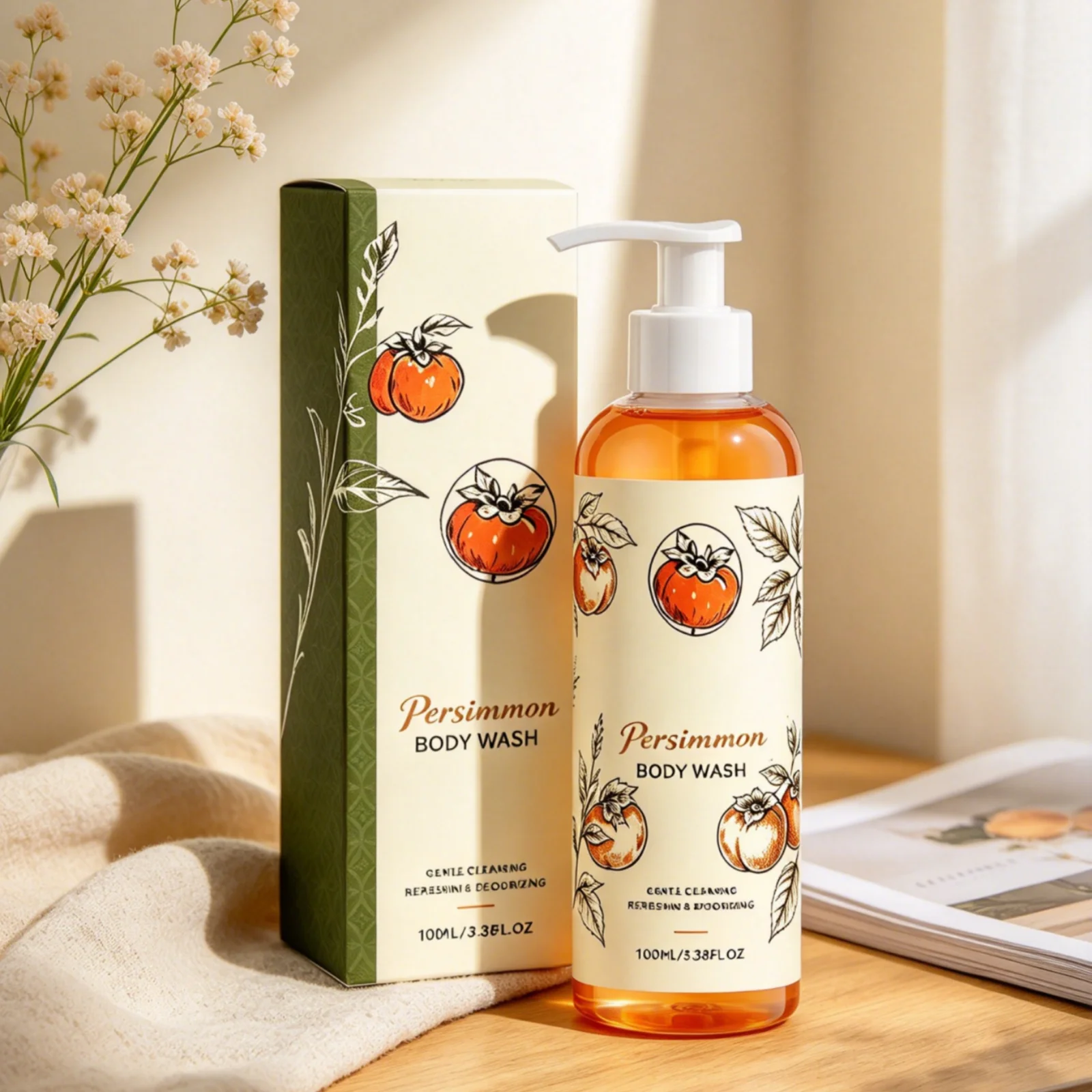 Persimmon Body Wash Gentle Cleaning Long Lasting Moisturizing Relieve Dryness Soothes Skin Refreshing Rich Foam Shower Gel 100ml - Image 6