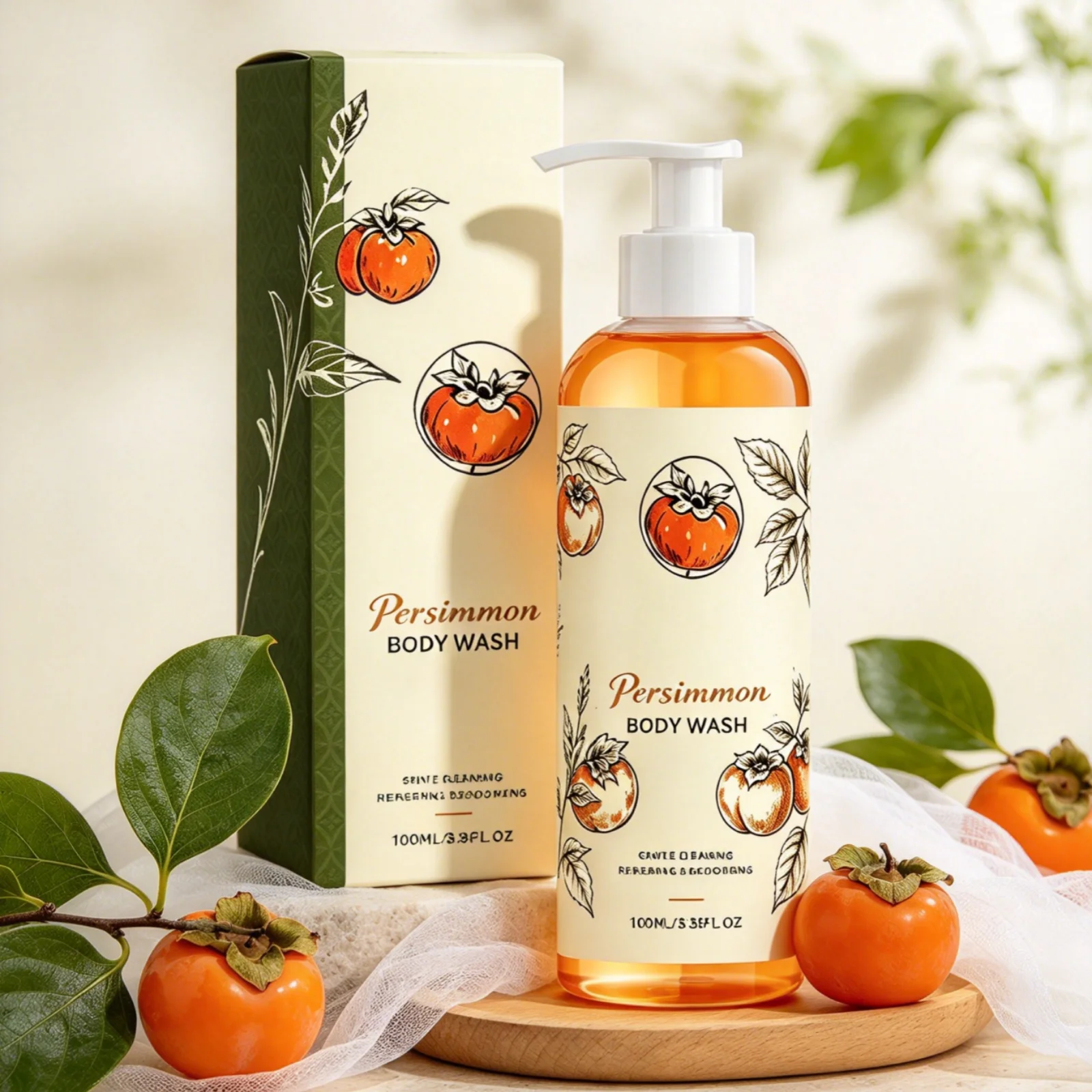 Persimmon Body Wash Gentle Cleaning Long Lasting Moisturizing Relieve Dryness Soothes Skin Refreshing Rich Foam Shower Gel 100ml - Image 3