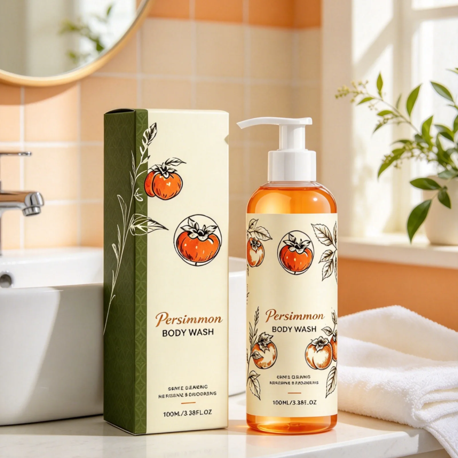 Persimmon Body Wash Gentle Cleaning Long Lasting Moisturizing Relieve Dryness Soothes Skin Refreshing Rich Foam Shower Gel 100ml - Image 5
