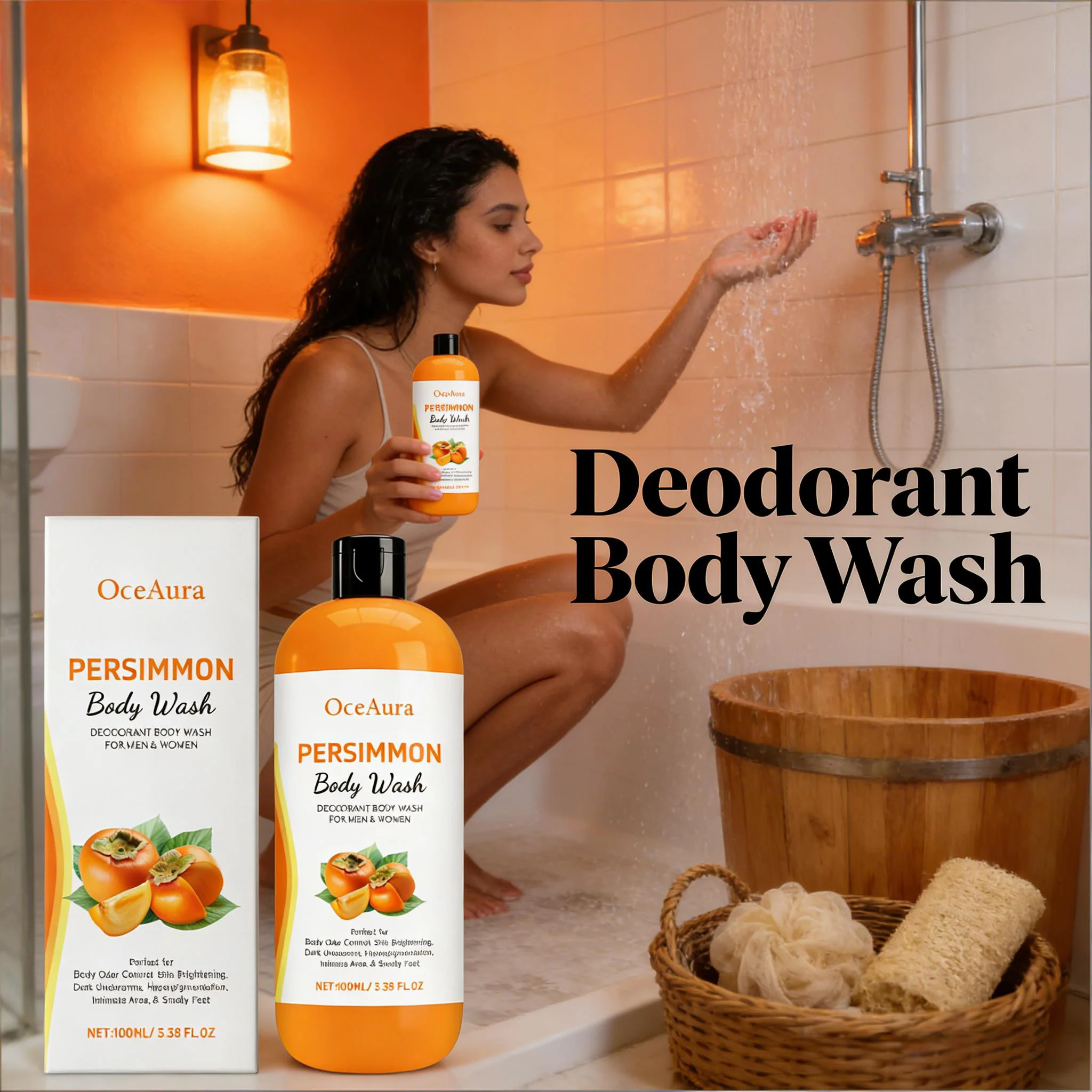 Persimmon Body Wash Man Sweat Odor Removal Gently Clean Dirt Grease Anti Drying Brighten Dark Skin Exfoliating Body Shower Gel - Image 2